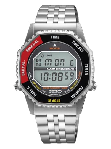 Seiko SMGG19P1 Herren Digitaluhr mit schwarzem und rotem Zifferblatt und silbernem Armband (2)