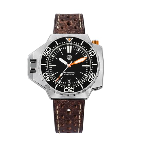 watchdives WD1968 Taucheruhren für Herren, PT5000 PT5004 Automatische Armbanduhr, 49.8 mm, Saphirglas, BGW9 Blau Blaulicht Leuchtend Automatikuhren, 300 m wasserdichte Taucheruhr mit Lederarmband (2)
