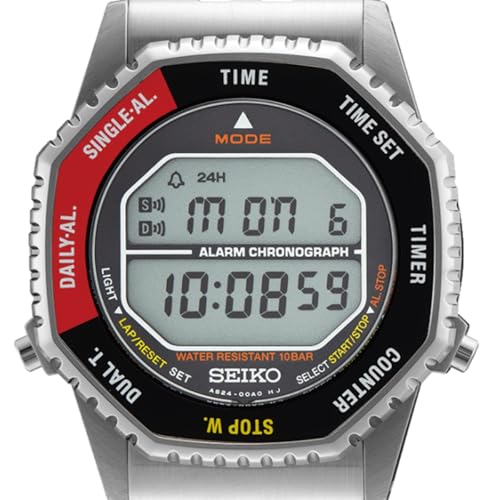 Seiko SMGG19P1 Herren Digitaluhr mit schwarzem und rotem Zifferblatt und silbernem Armband (3)