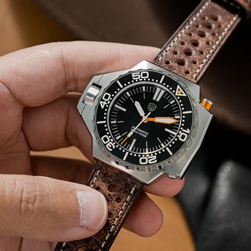 watchdives WD1968 Taucheruhren für Herren, PT5000 PT5004 Automatische Armbanduhr, 49.8 mm, Saphirglas, BGW9 Blau Blaulicht Leuchtend Automatikuhren, 300 m wasserdichte Taucheruhr mit Lederarmband (7)